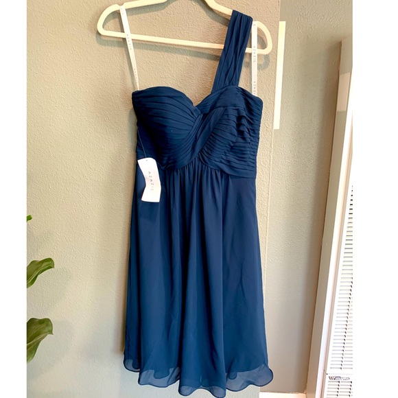 Azazie Dresses & Skirts - AZAZIE NWT “Sariah” off the shoulder new length Dark Navy, size A6. # AZ613435